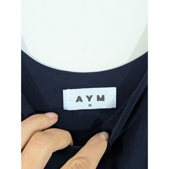 AYM Women's Paxton Double Layered Maxi Dress Navy Shapewear Fabric Sexy Sz M - Picture 3 of 6